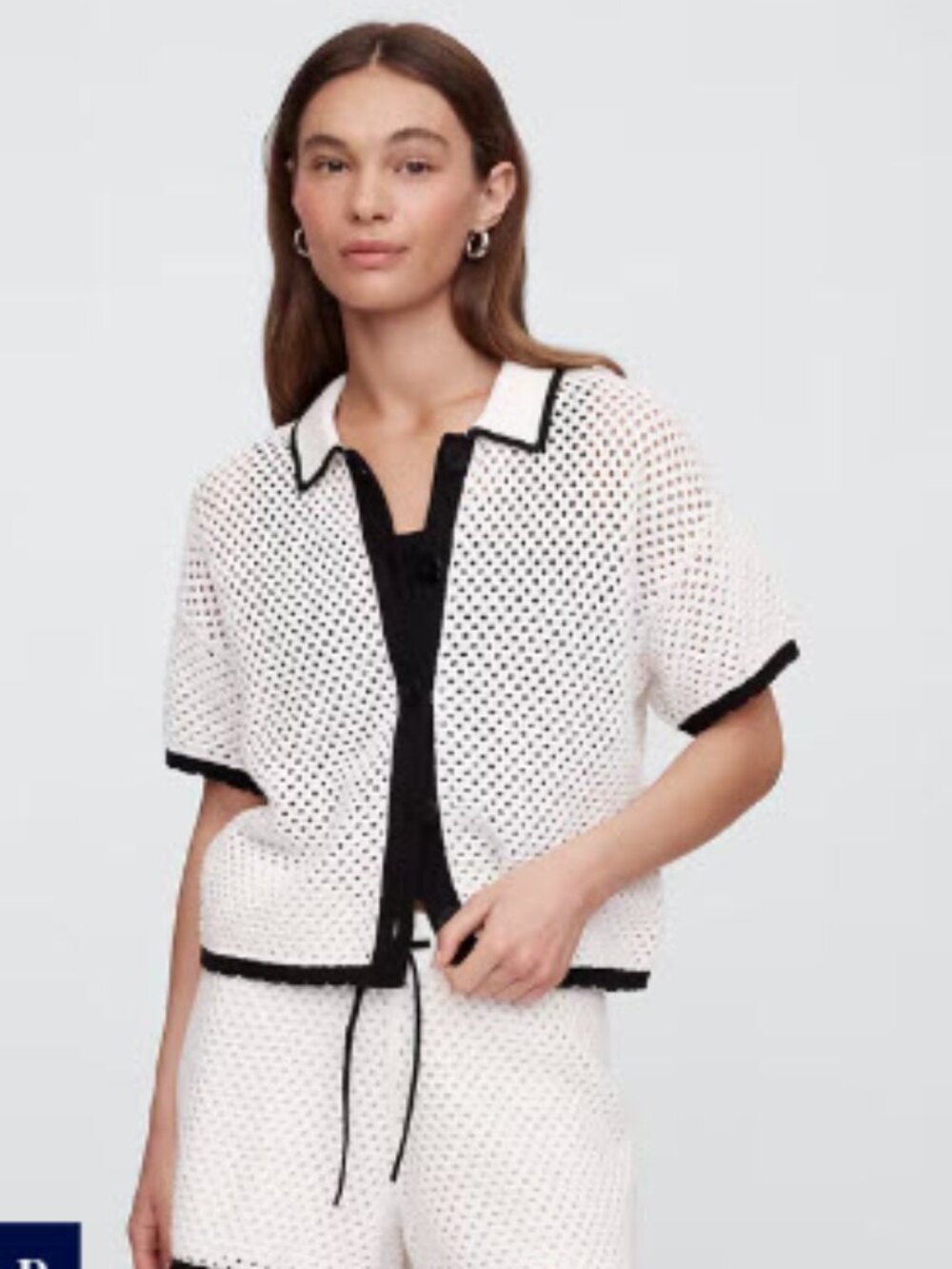 GAP White Drawstring Crochet Shorts with collared cardigan matching set